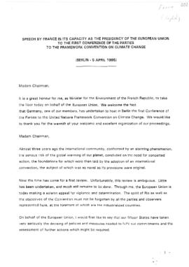 High Level Segment Statement COP1 France on behalf of European Union 19950405