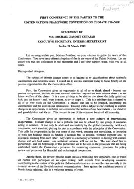 Statement Opening of COP1 UNFCCC Executive Secretary 19950328