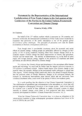 Statement Opening of COP2 ICFTU 19960708