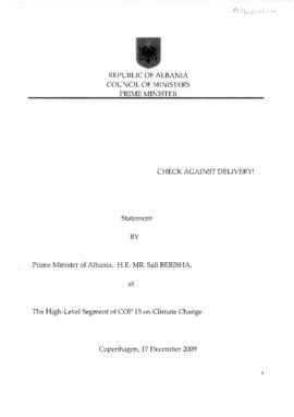 High Level Segment Statement COP15 Albania 20091217