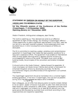 Statement Opening of COP15 Sweden on behalf of European Union 20091207