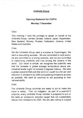 Statement Opening of COP15 Australia on behalf of Umbrella Group 20091207