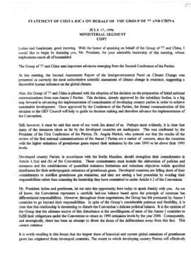 High Level Segment Statement  COP2 Costa Rica on behalf of Group of 77 and China 19960717