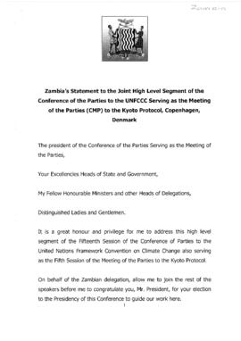 High Level Segment Statement COP15 Zambia 20091217