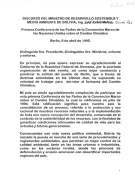 High Level Segment Statement COP1 Bolivia (Plurinational State of) 19950406