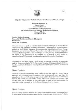 High Level Segment Statement COP16 Liberia 20101209