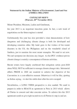 High Level Segment Statement COP19 Italy 20131120