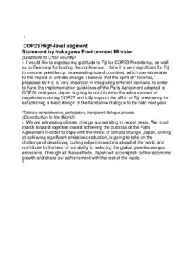 High Level Segment Statement COP23 Japan 20171115