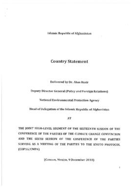 High Level Segment Statement COP16 Afghanistan 20101209