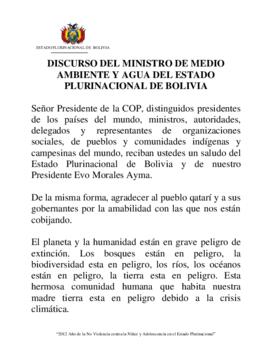 High Level Segment Statement COP18 Bolivia (Plurinational State of) 20121205