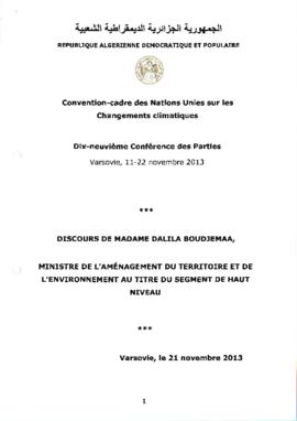 High Level Segment Statement COP19 Algeria 20131121