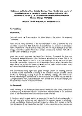 High Level Segment Statement COP26 Nepal 20211101