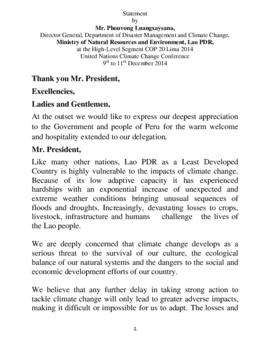 High Level Segment Statement COP20 Lao People's Democratic Republic 20141209