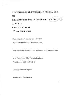 High Level Segment Statement COP16 Kenya 20101207