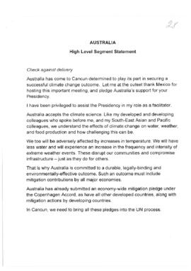 High Level Segment Statement COP16 Australia 20101209