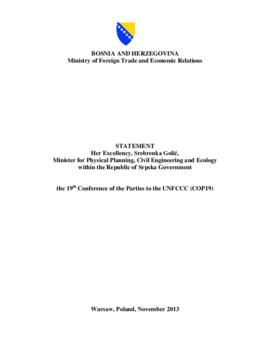 High Level Segment Statement COP19 Bosnia and Herzegovina 20131120