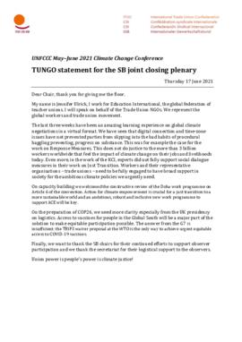 Statement Closing of SB2021 Trade union NGOs (TUNGO) 20210617