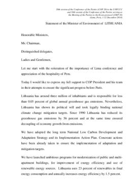 High Level Segment Statement COP20 Lithuania 20141209