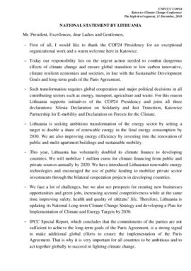 High Level Segment Statement COP24 Lithuania 20181212