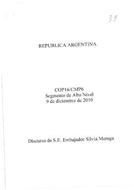 High Level Segment Statement COP16 Argentina 20101209