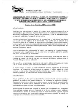 High Level Segment Statement  COP4 Bolivia (Plurinational State of) 19981112