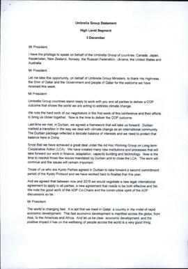 High Level Segment Statement COP18 Australia on behalf of Umbrella Group 20121205