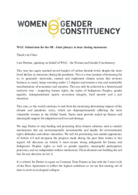 Statement Closing of SB2021 Women and Gender Constituency (WGC) 20210617