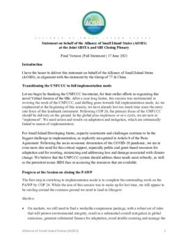 Statement Closing of SB2021 Antigua and Barbuda on behalf of the Alliance of Small Island States (AOSIS) 20210617