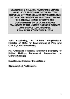 High Level Segment Statement COP20 United Republic of Tanzania 20141209
