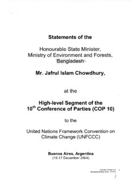 High Level Segment Panel Statements(s) COP10 Bangladesh 20041215