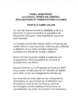 High Level Segment Panel Statements(s) COP10 Canada 20041215