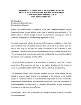 High Level Segment Statement COP20 Indonesia 20141210