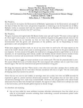 High Level Segment Statement COP18 Barbados 20121205