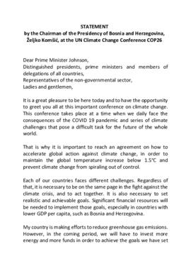 High Level Segment Statement COP26 Bosnia and Herzegovina 20211102