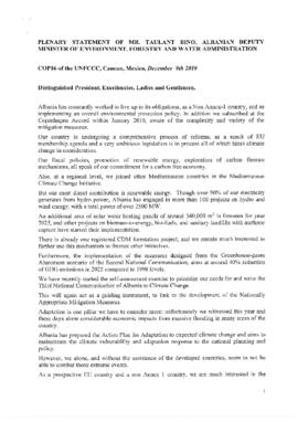 High Level Segment Statement COP16 Albania 20101209