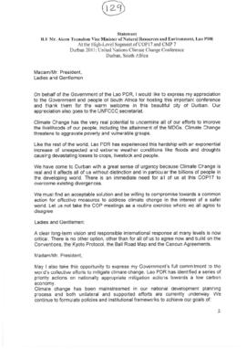 High Level Segment Statement COP17 Lao People's Democratic Republic 20111208