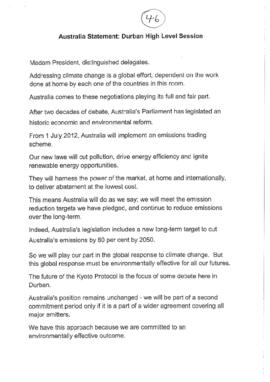 High Level Segment Statement COP17 Australia 20111207
