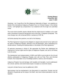 Statement Closing of SB2021 Indigenous Peoples Organizations (IPO) 20210617