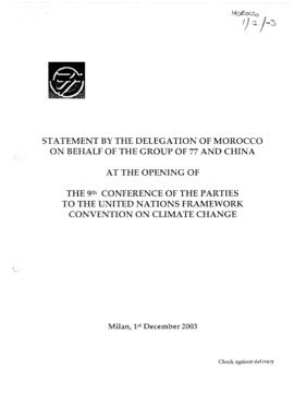 Statement Opening of COP9 Morocco on behalf of Group of 77 and China 20031201