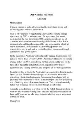 High Level Segment Statement COP19 Australia 20131121
