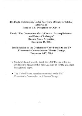 High Level Segment Panel Statements(s) COP10 United States of America 20041215