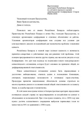 High Level Segment Statement COP19 Belarus 20131121