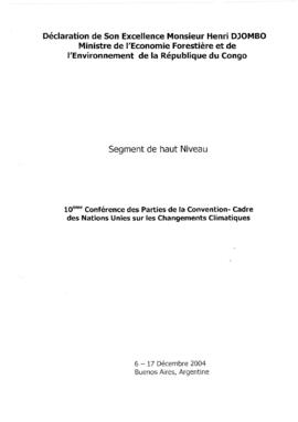 High Level Segment Panel Statements(s) COP10 Democratic Republic of the Congo 20041216
