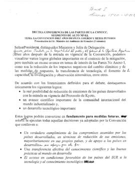 High Level Segment Panel Statements(s) COP10 Ecuador 20041215