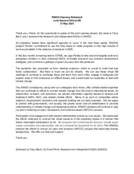 Statement Opening of SB2021 Research and independent NGOs (RINGO) 20210531