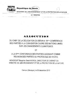 High Level Segment Statement COP16 Benin 20101209