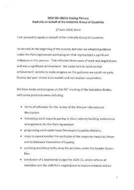 Statement Closing of SB50 Australia on behalf of Umbrella Group 20190627
