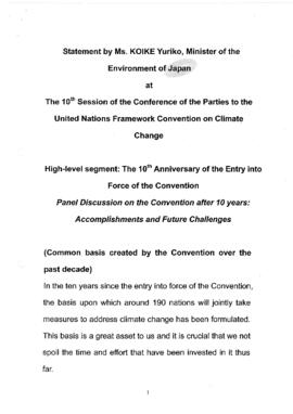 High Level Segment Panel Statements(s) COP10 Japan 20041215