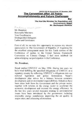 High Level Segment Panel Statements(s) COP10 Nepal 20041215