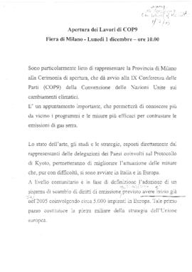 Statement Opening of COP9 President of Milan Province, Italy 20031201